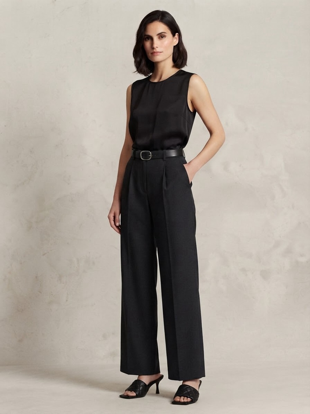 Quince True Black Drapey Twill pleated Trouser Pants Size 12 organic cotton
